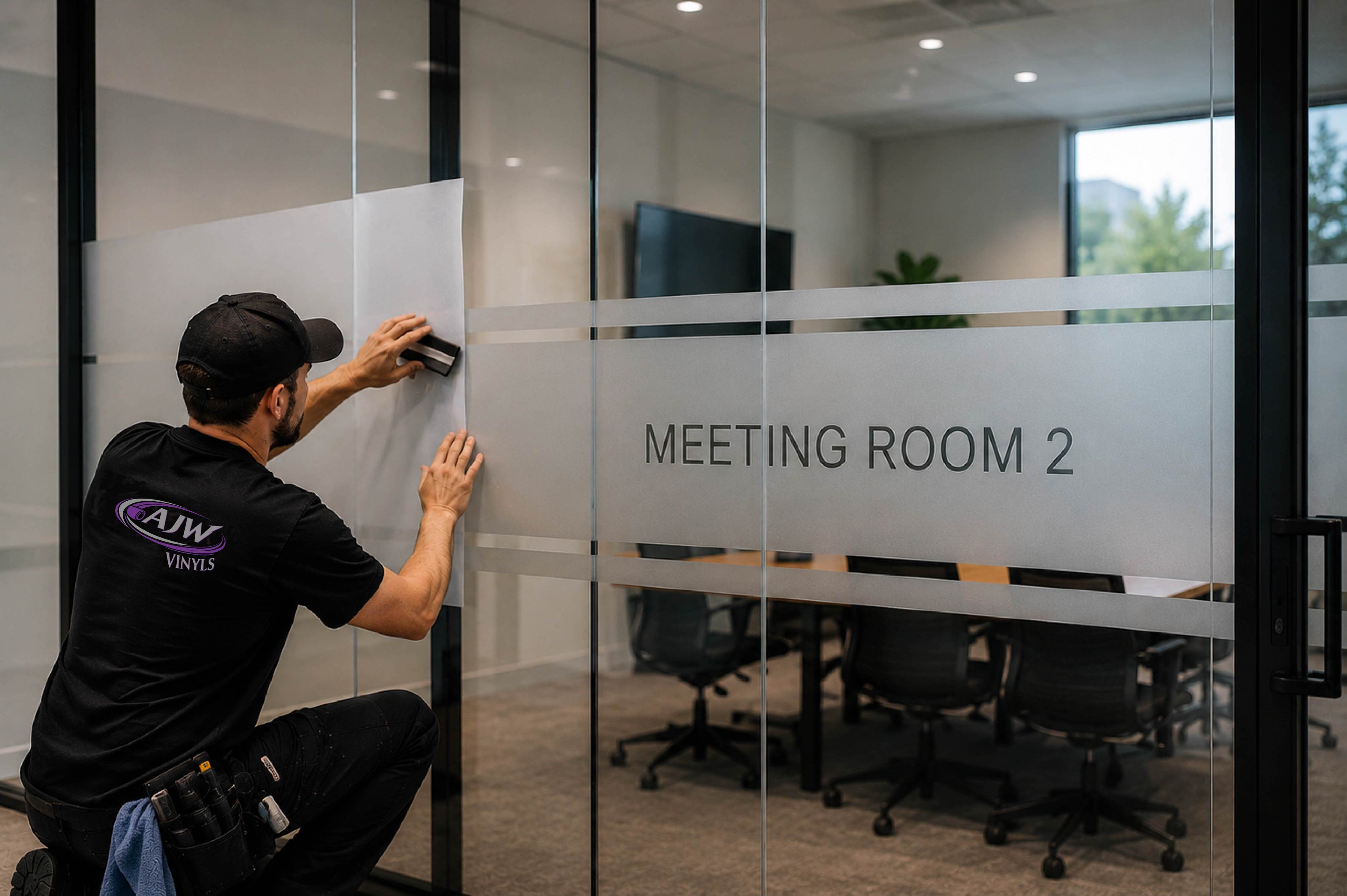 Professional window graphics installation by AJW Vinyls